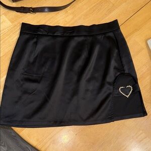 Cider Black Mini Skirt with Pearl Heart Accent